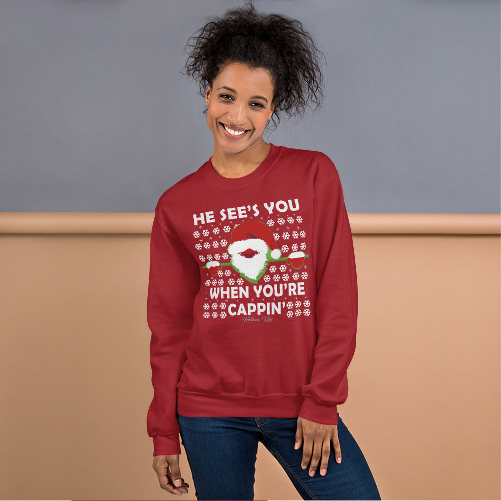 No Cappin' Slogan and Santa Print Sweatshirt - Helluva Vibe Apparel