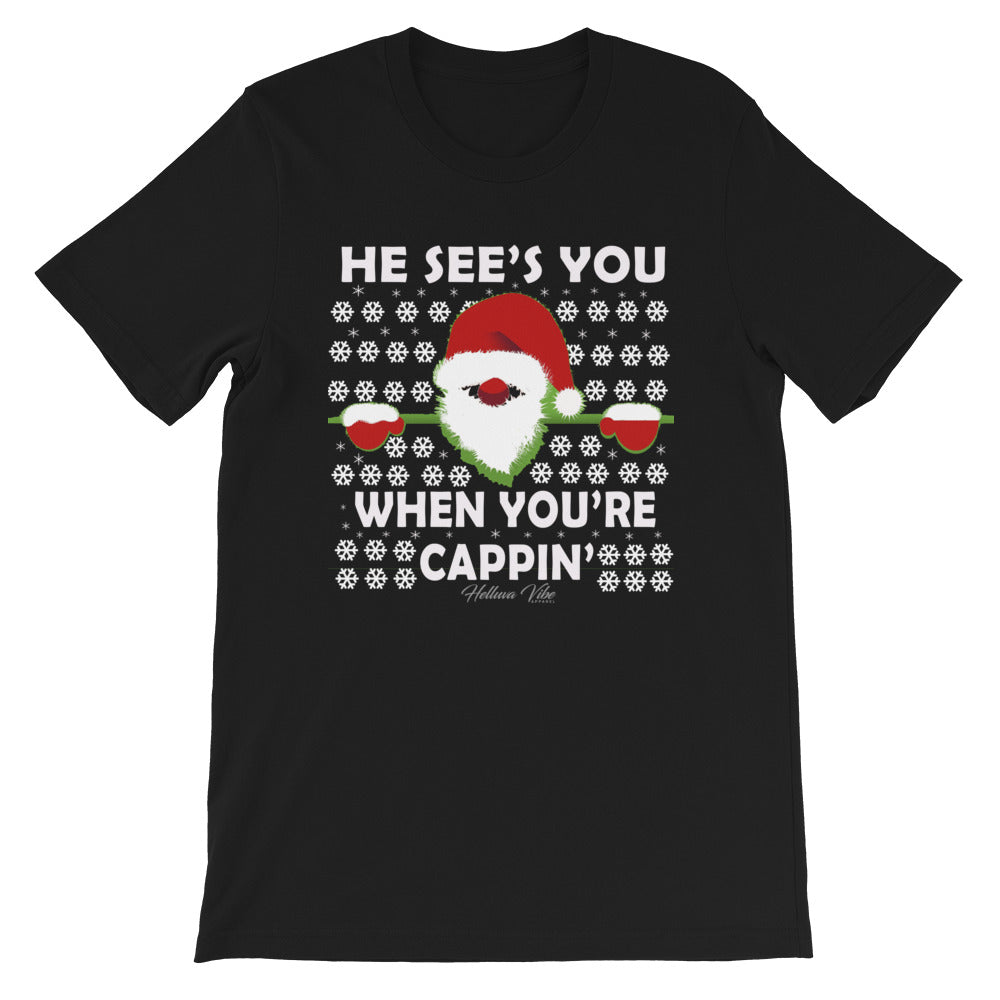 No Cappin' Slogan and Santa Print Tee - Helluva Vibe Apparel