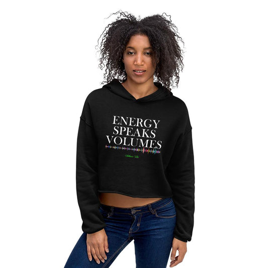 Energy Speaks Volumes Logo Print Crop Hoodie - Helluva Vibe Apparel