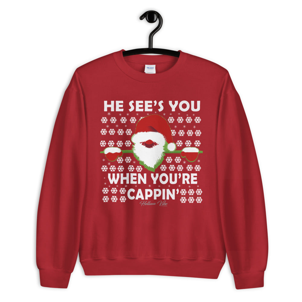 No Cappin' Slogan and Santa Print Sweatshirt - Helluva Vibe Apparel