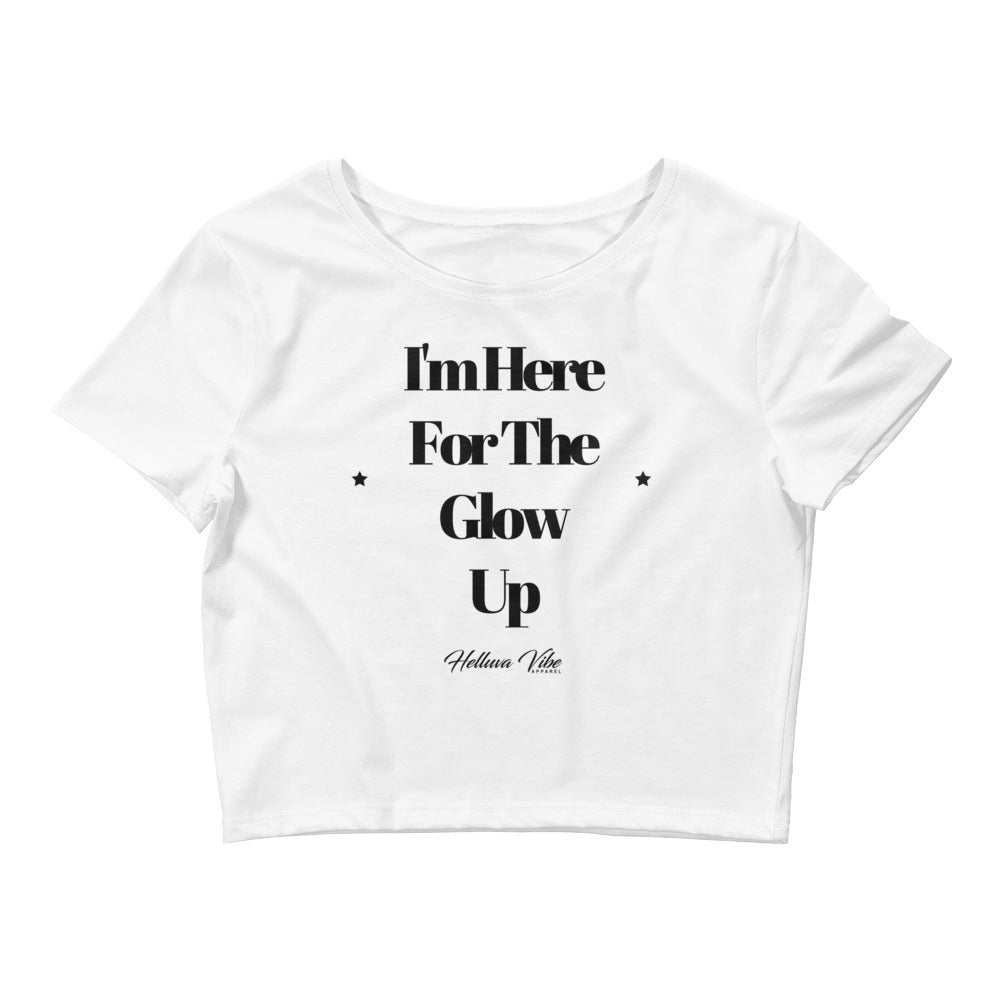 The Glo' Up Women’s White Logo Print Crop Tee - Helluva Vibe Apparel