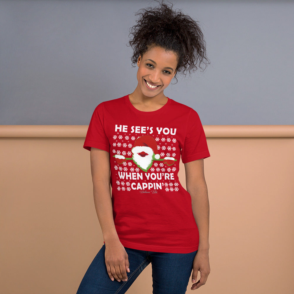 No Cappin' Slogan and Santa Print Tee - Helluva Vibe Apparel