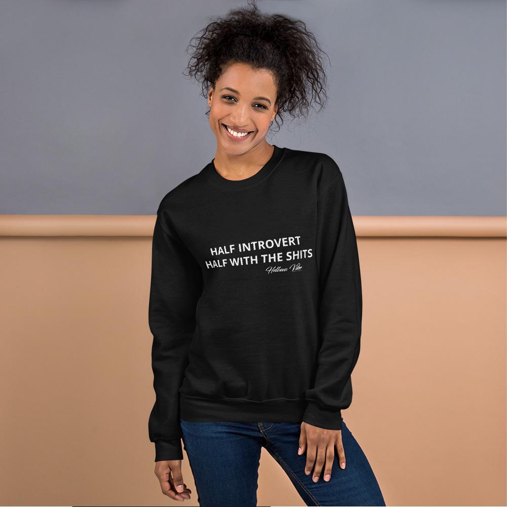 Half Introvert Letter Print Sweatshirt - Helluva Vibe Apparel