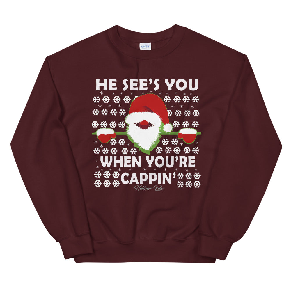 No Cappin' Slogan and Santa Print Sweatshirt - Helluva Vibe Apparel