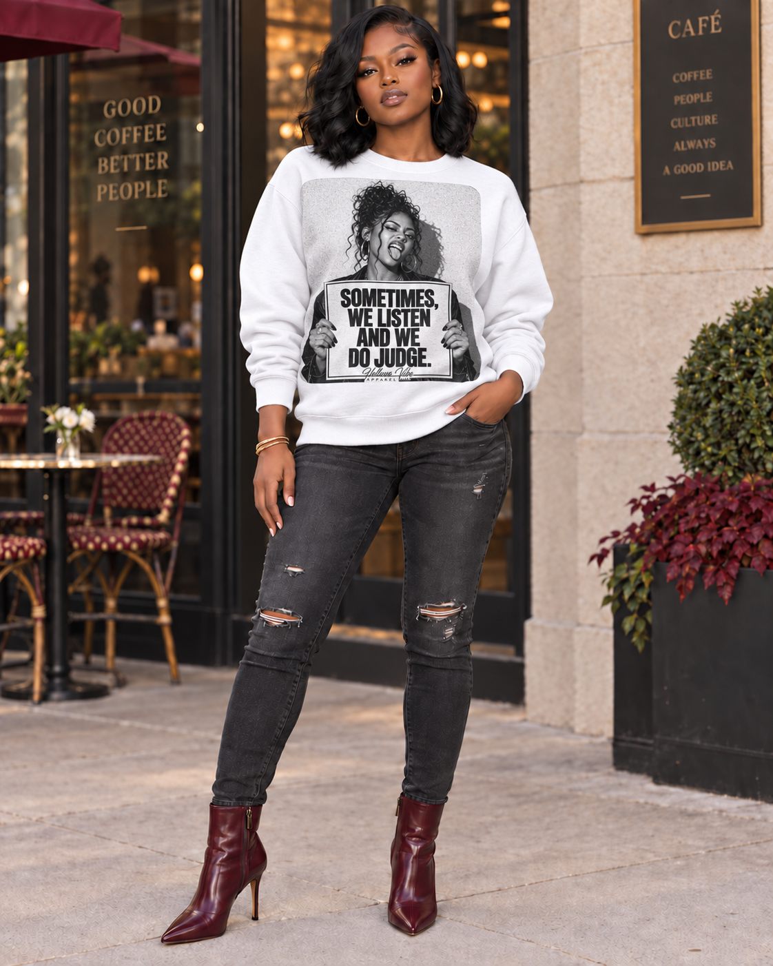 We Listen & We Judge Graphic Sweatshirt