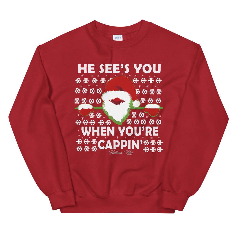 No Cappin' Slogan and Santa Print Sweatshirt - Helluva Vibe Apparel
