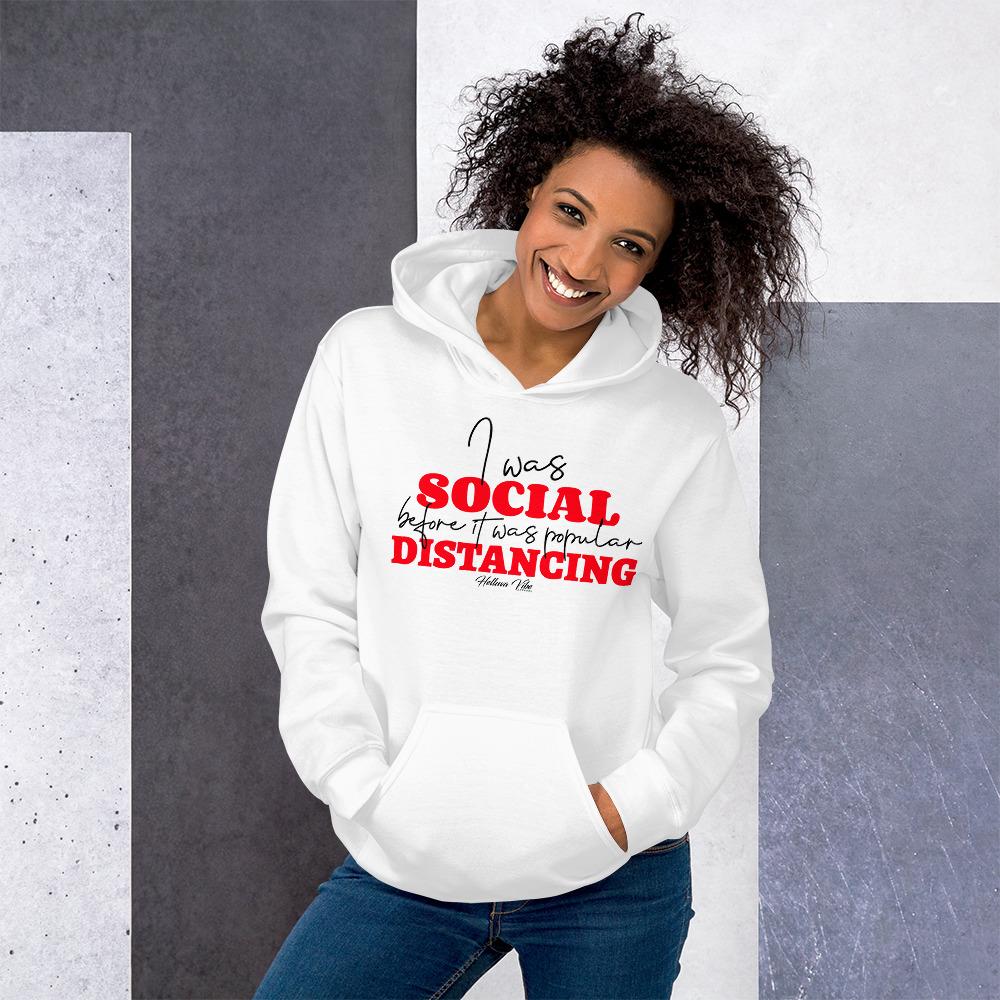 Social Distancing Pullover White Hoodie - Helluva Vibe Apparel