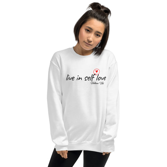 Live In Self Love White Crew Neck Sweatshirt - Helluva Vibe Apparel